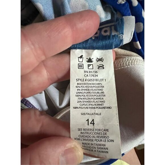 Garbar blue and white polka dot One Piece Swimdress size 14 - Picture 5 of 6